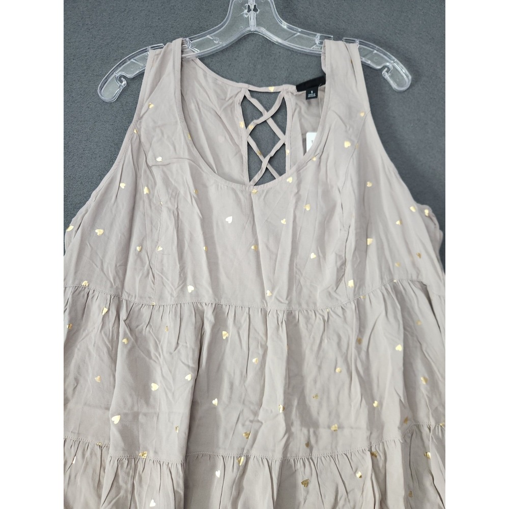 NWT Torrid Gold Foil Heart Print Cami Tank 1X Feminine Baby Doll Flowy Tunic